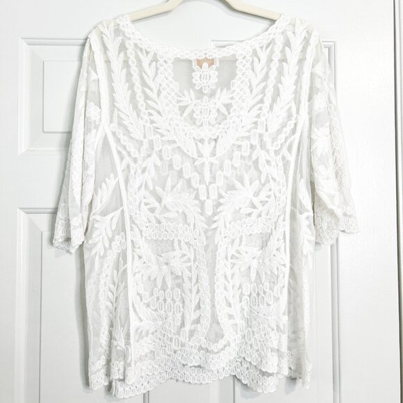 Laundry by Shelli Segal White Mesh Blouse - Picture 5 of 5